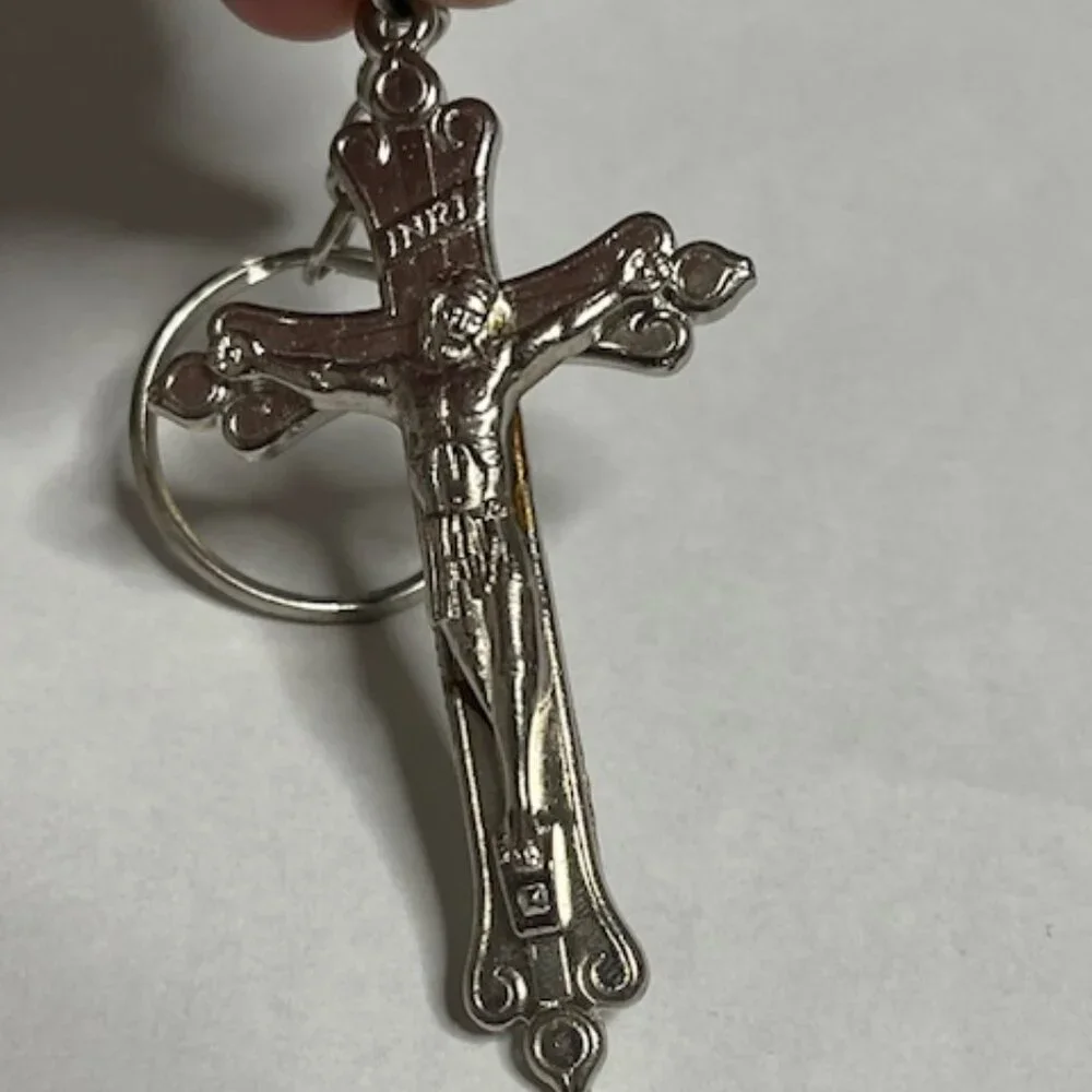 Silver-Toned Metal Jesus Crucifix Cross Keychain Pendant Charm Providence1.5